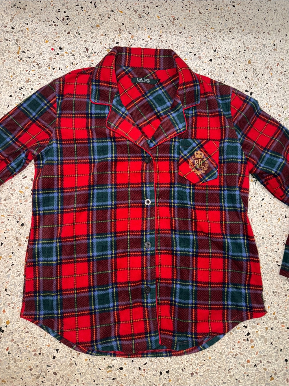 RL Ralph Lauren red navy green holiday tartan plaid flannel pajama top small s
